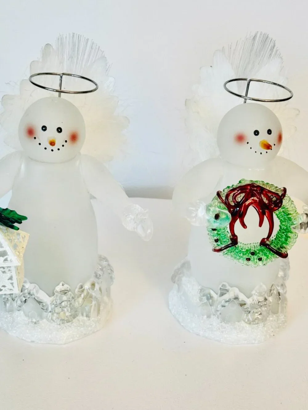 2 JC Penney Home Collection Color Changing Fiber Optic Acrylic Snowman Angel Hol